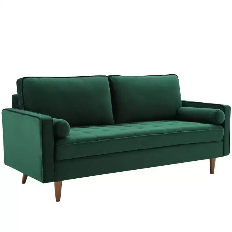 Green Velvet Tufted Sofa, Mid-Century Style, Seats 3
