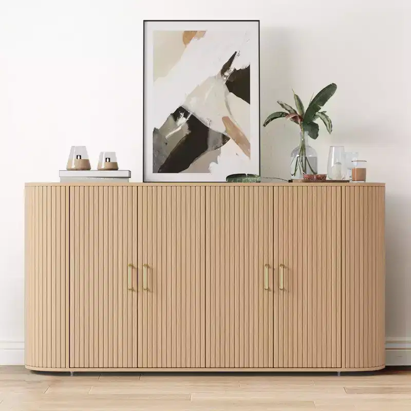 63 Buffet Sideboard Cabinet with Storage, Fluted Accent Credenza with Adjustable Shelves, Modern Sideboard Cabinet with Curvy Edge, Console Table
