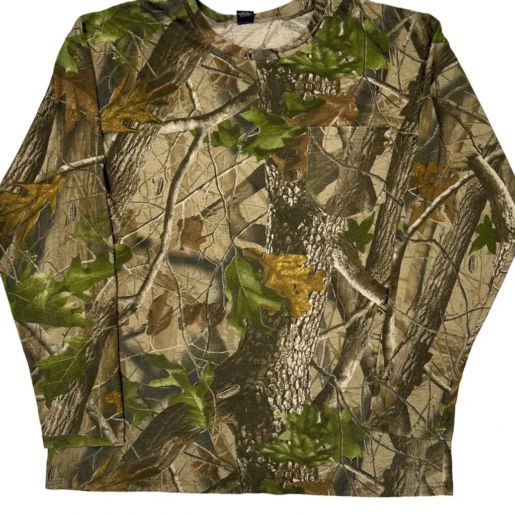 Camo Long Sleeve T-Shirt Men Regular Fit Crew Neck Cotton Blend