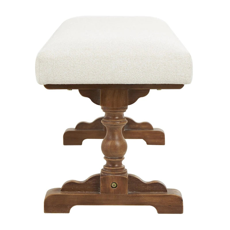 Fabric Home Bench with Brown Turned Legs - Cream