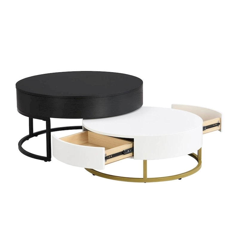 Modern Round Lift-Top Nesting Coffee Tables with Storage Drawers