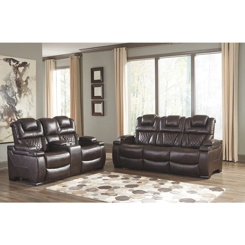 Chocolate Brown Faux Leather Power Reclining Sofa 82.75 W x 39.5 D x 43.75 H