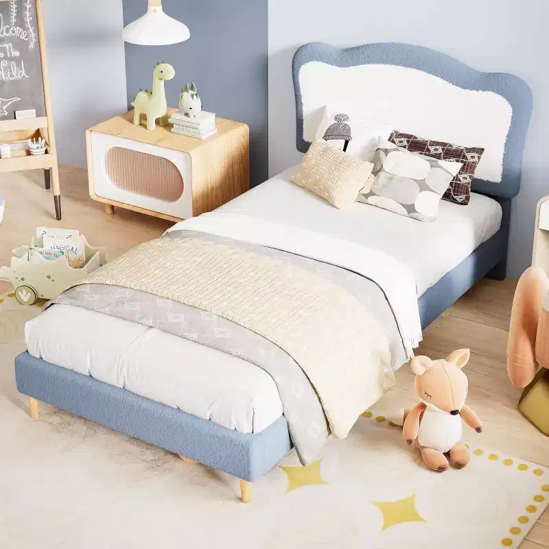 Upholstered Kids Bed Frame with Scallop Headboard | Twin & Full Size