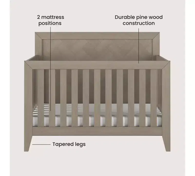 Child Craft Kieran 4-in-1 Convertible Crib, Double Dresser, Chest, and Nightstand 4-Piece Nursery Set