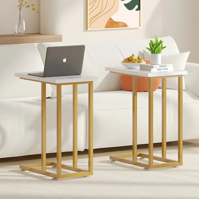 C-Shaped End Table Small Side Table Sofa Table with Metal Frame