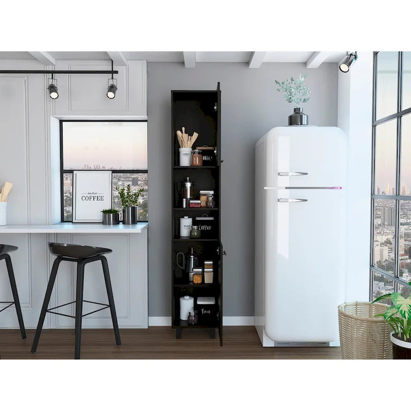 Kitchen Pantry with 2 Cabinets and 2 Open Shelves, Aluminum Handles and Hinges