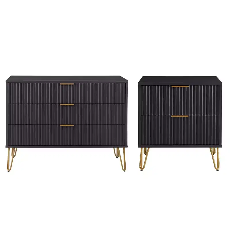 Manhattan Comfort Dumbo 2pc Modern 3 Drawer Dresser and 2 Drawer Nightstand Set