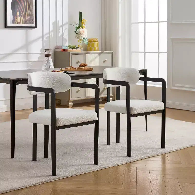 Modern Dining Room Chairs Set of 2, Upholstery Side Arm Chairs with Black Metal Legs for Kitchen, Dining Room, or Living Areas-Panipeachy
