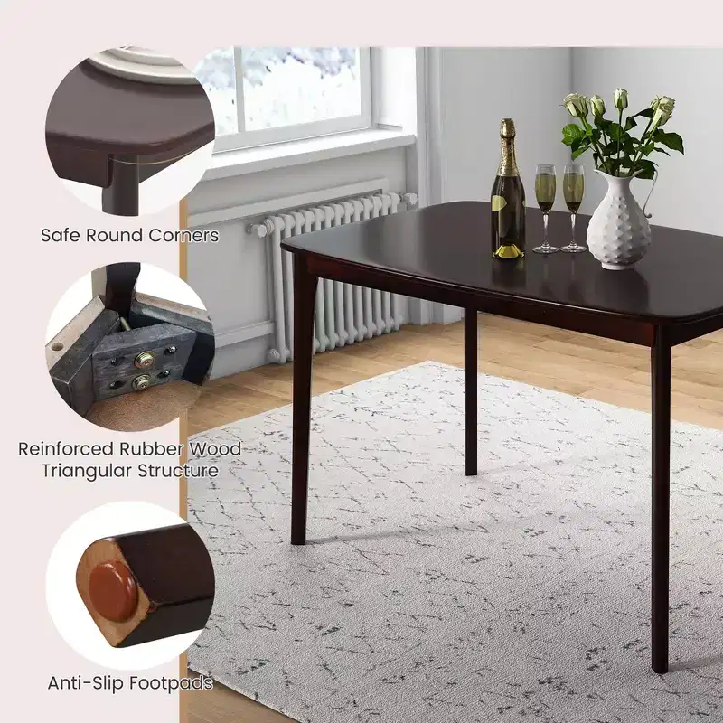 Costway 48 Wooden Dining Table Rectangular Farmhouse Kitchen with Solid Rubber Wood Legs Cherry/Natural