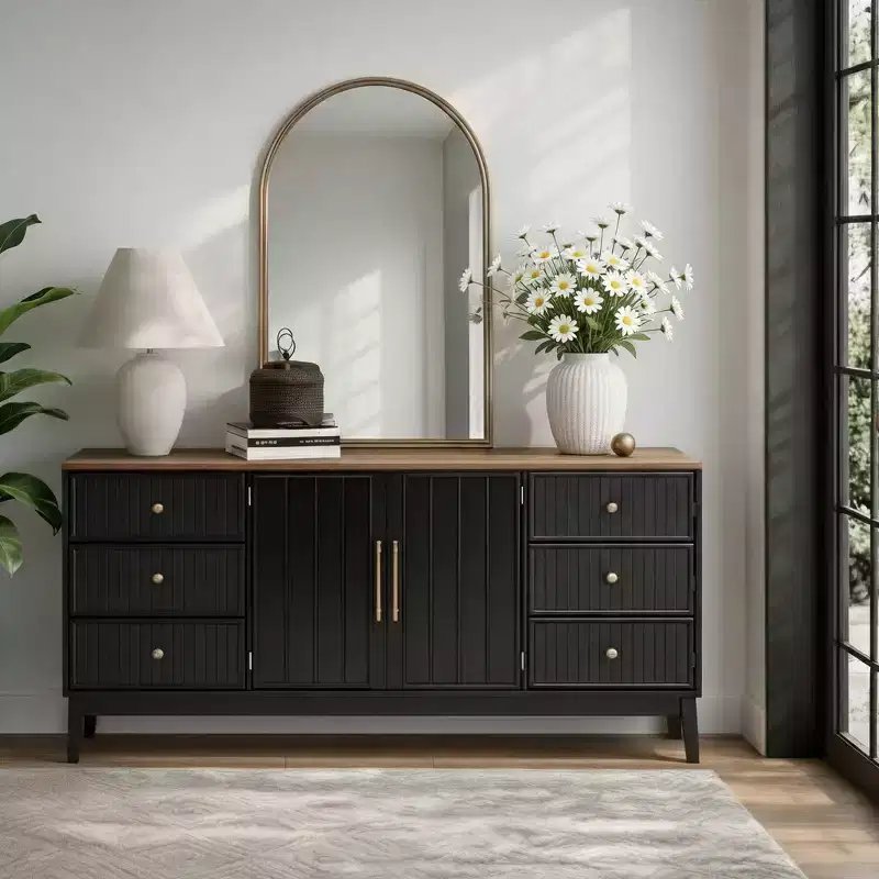 Christopher Knight Home Belmont 60 Modern Sideboard Buffet Cabinet with 6 Drawers and Adjustable Shelf
