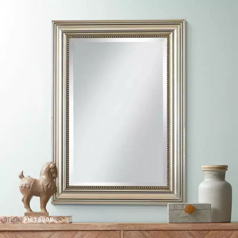Uttermost Rectangular Vanity Accent Wall Mirror Modern Beveled Silver Leaf Gray Glaze Wood Frame 26 3/4 Wide for Bathroom Bedroom