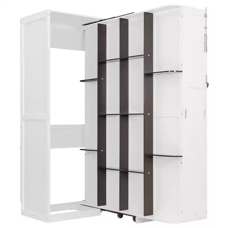 Queen Size Murphy Bed with Rotatable Storage Shelves