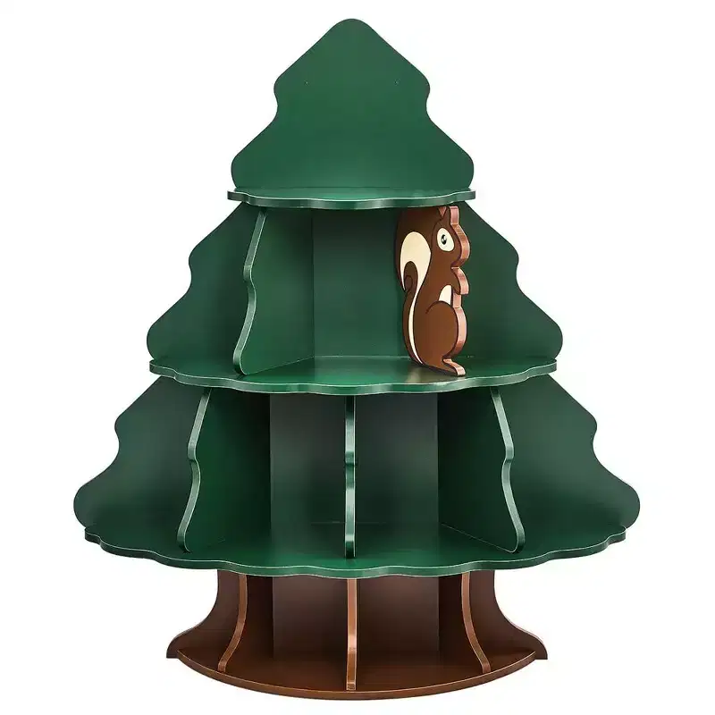 4-Tier 12-Compartment MDF Kids Bookshelf, Christmas Tree and Squirrel Design