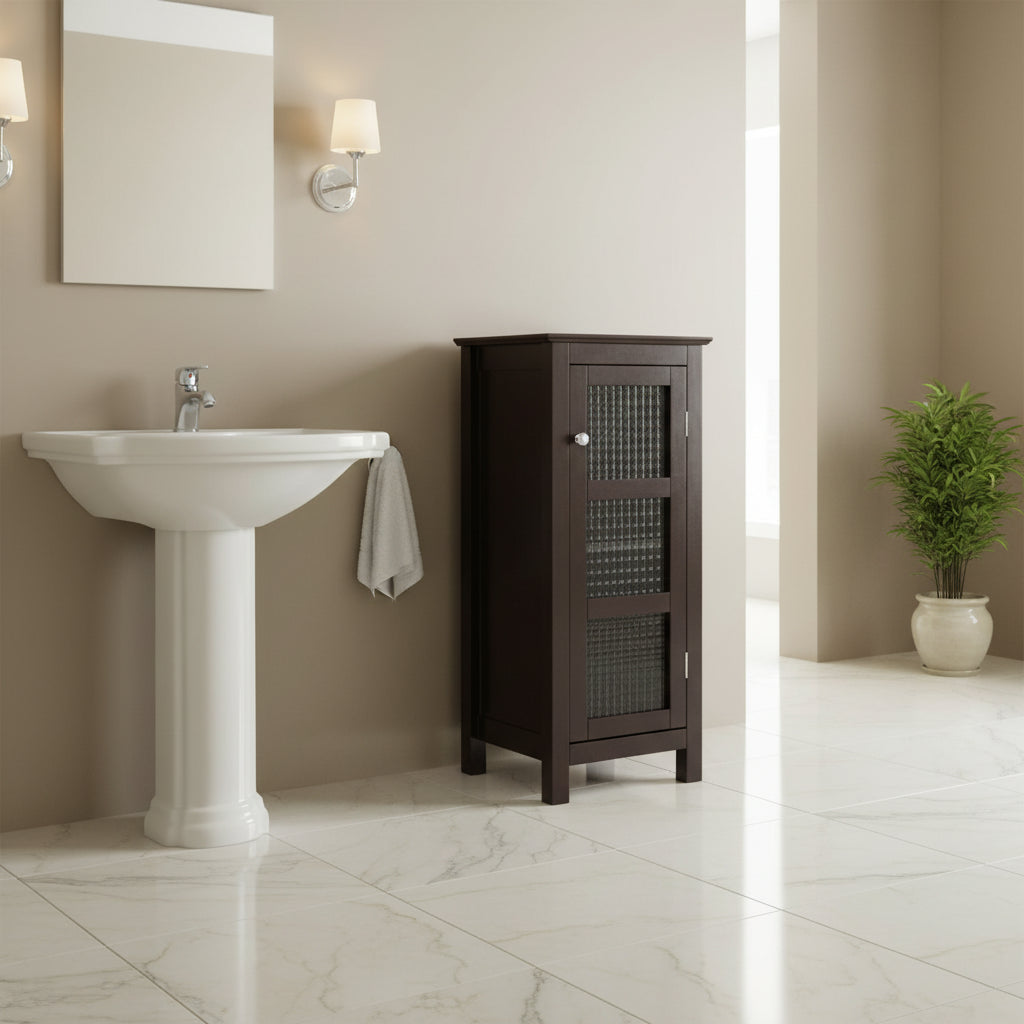 Floor Cabinet with Glass Door - Espresso Finish