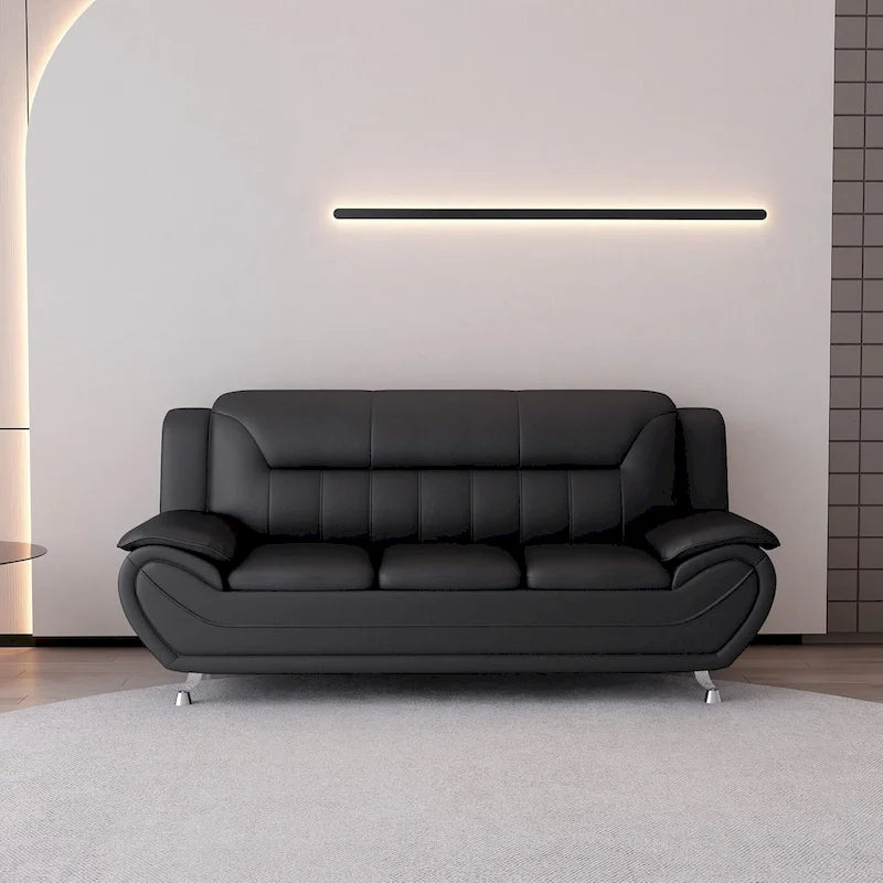 79-Inch Modern Faux Leather Sofa with Pillow-Top Arms & Steel Legs
