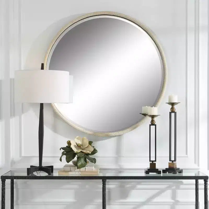 Uttermost Ranchero White Rope 42 1/2 Round Oversized Wall Mirror