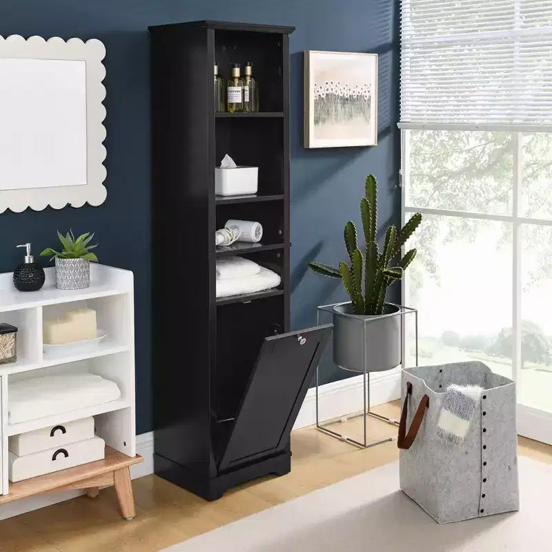 Modern 63.8 Tall Bathroom Storage Cabinet with Adjustable Shelves, Laundry Hamper and Hidden Clothes Storage