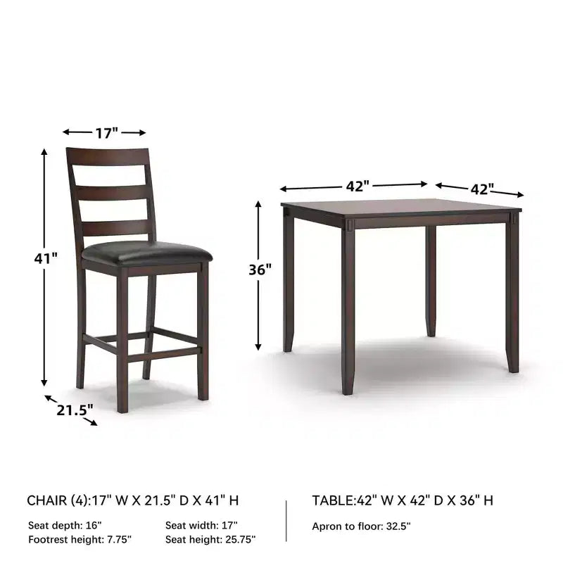 Coviar Counter Height Dining Table Set Brown - 5-Piece, Faux Leather Chairs, Wood Frame
