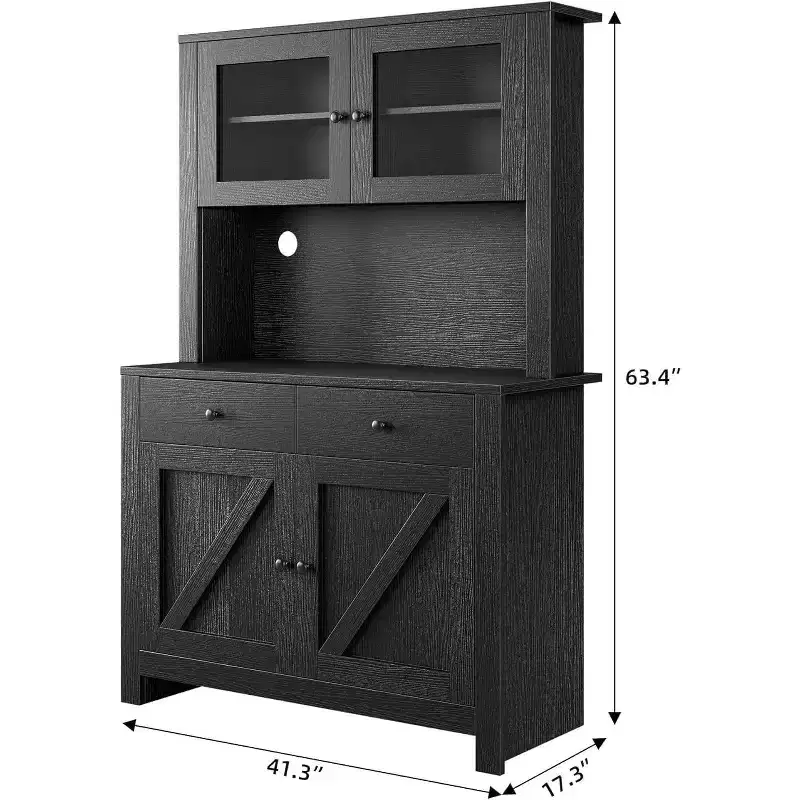 Kitchen Pantry Cabinet with Microwave Stand, Freestanding Hutch Cabinet with Buffet Cupboard, Tall Storage Cabinets for Kitchen, Dining Room
