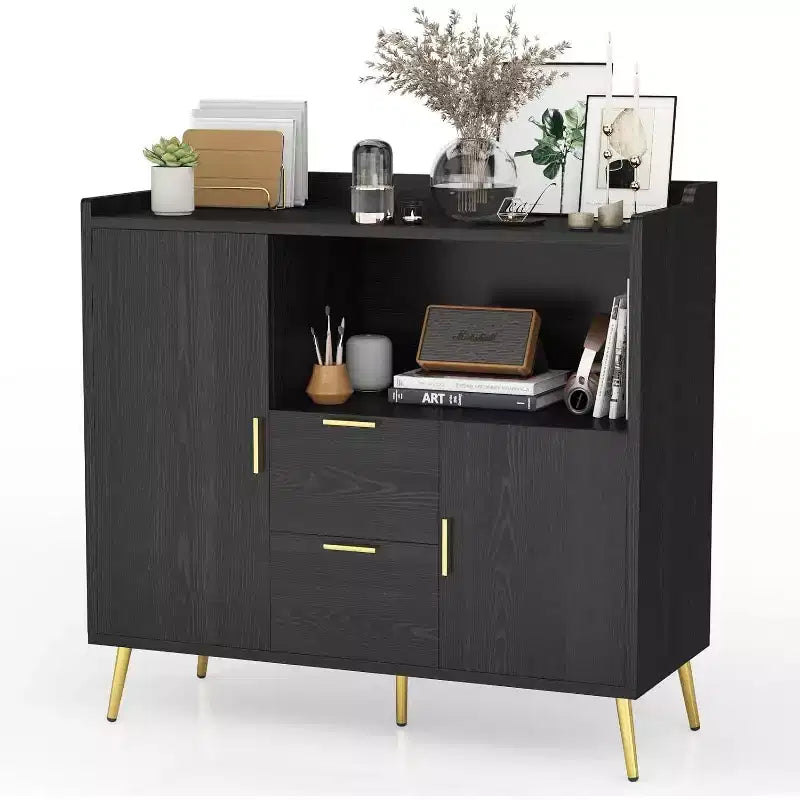 Modern White Storage Cabinet - 2 Drawer & 2 Door Sideboard for Kitchen & Living Room