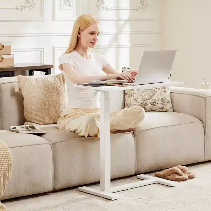 Adjustable Overbed Table with Wheels, Tilting Rolling Laptop Desk for Bed Sofa Office