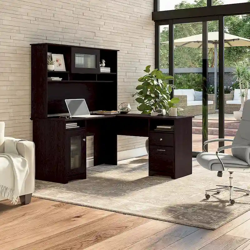 60 L-Shaped Computer Desk with Hutch, Storage Cabinet & File Drawer
