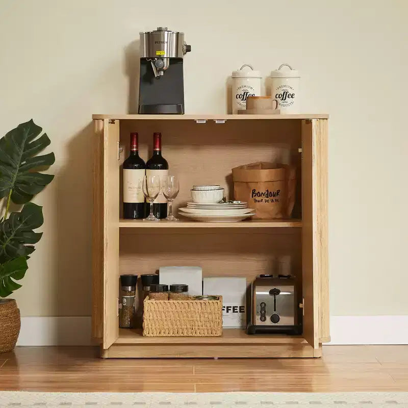 ModernLuxe Buffet Sideboard Cabinet, Modern Accent Storage Cabinet with Curved Wave Design & Adjustable Shelf