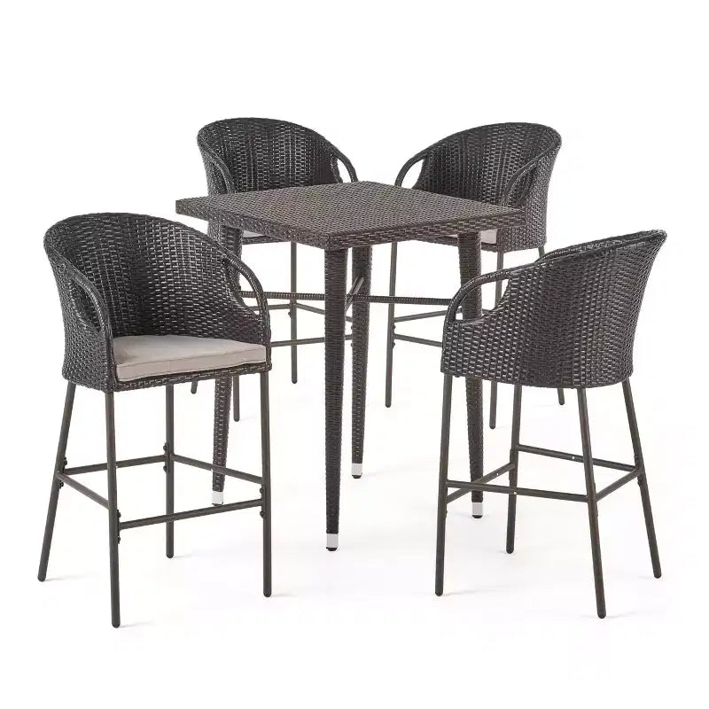 Christopher Knight Home Plauche Outdoor Wicker and Iron 5 Piece Bar Set with Cushion