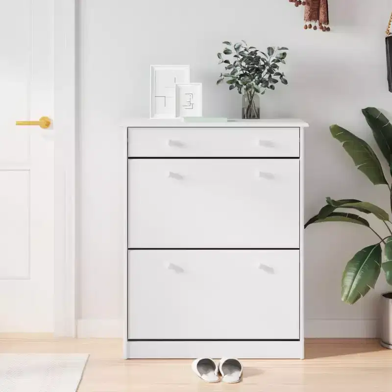 vidaXL Shoe Cabinet White Solid pine wood 30.3 in x 13.8 in x 37.8 in