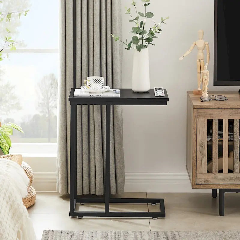 C-Shaped End Table Small Side Table Sofa Table with Metal Frame