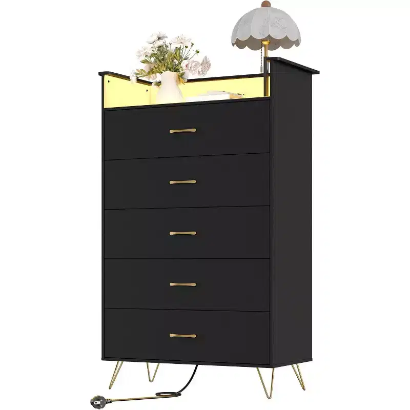 Modern 5-Drawer Tall Dresser for Bedroom, Wood Chest of Drawers with Silent Closing Slides, Water-Resistant, 33.3x16.7x53.1 in