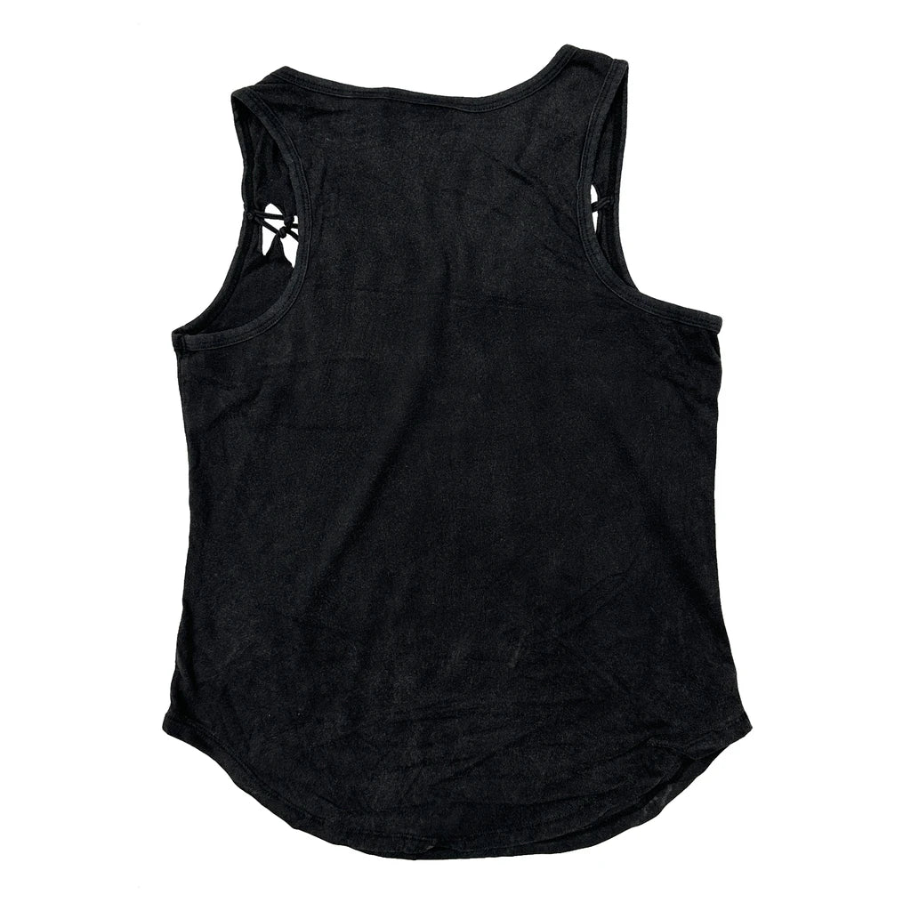 Girls Graphic Motorcycle Vest Small Black Sleeveless Cut-Out Cotton