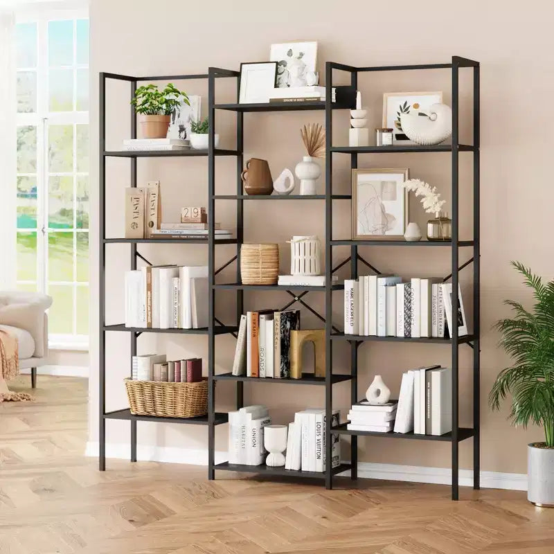 5-Tier Industrial Bookcase with 14 Open Shelves, 63.4W