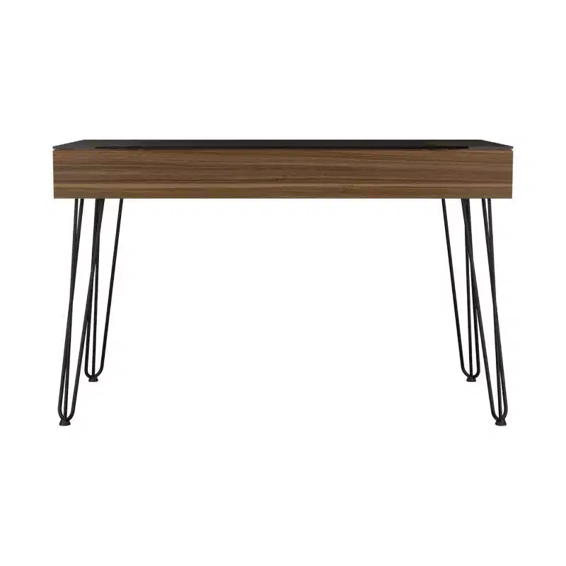 Almaty Computer Desk Brown - Boahaus: Ergonomic Workstation with Drawer & Tempered Glass Top