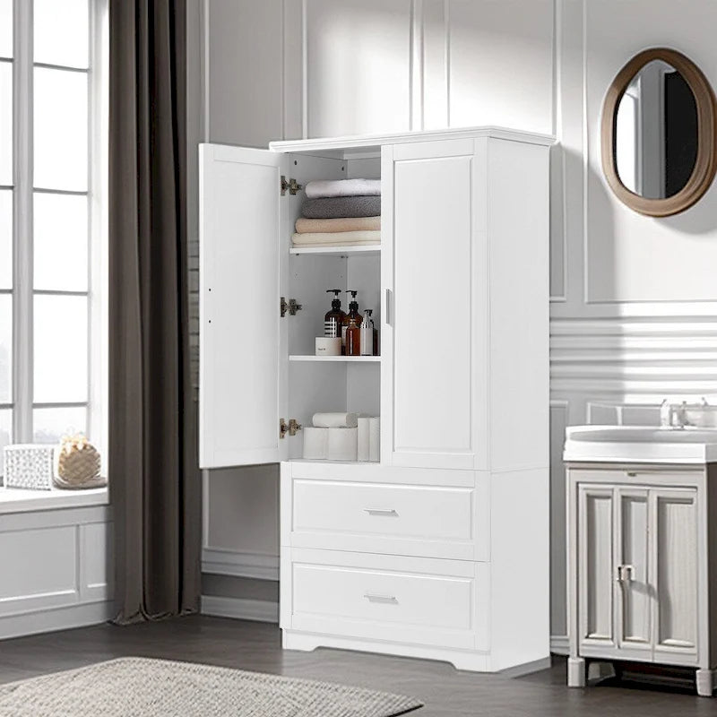 Tall Bathroom Floor Storage Cabinet with 2 Doors and 2 Drawers