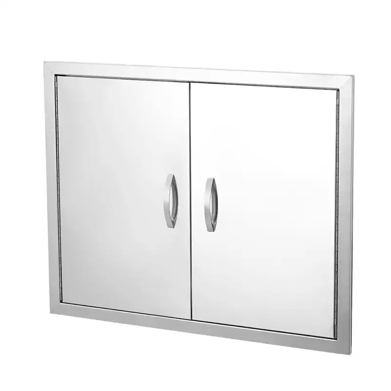 Garvee BBQ Access Door, Double Outdoor Kitchen Door with Handle for BBQ Island, Grilling Station, Silver