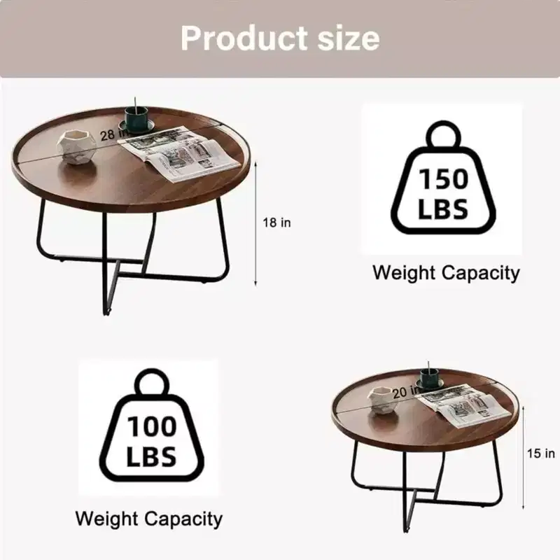GustoWave 2Pcs Small Nesting Coffee Table, Round Wood Center Table for Living Room, Bedroom, Walnut