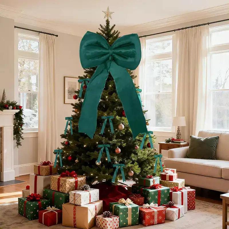 24 Christmas Tree Topper Bow Set  25-Piece Satin Ribbon Bows for Xmas Tree, Home & Party Decorations