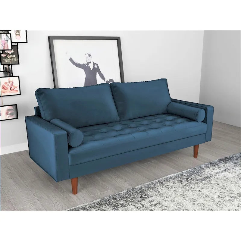 Mid-Century Modern Faux Leather Sofa with Track Arms
