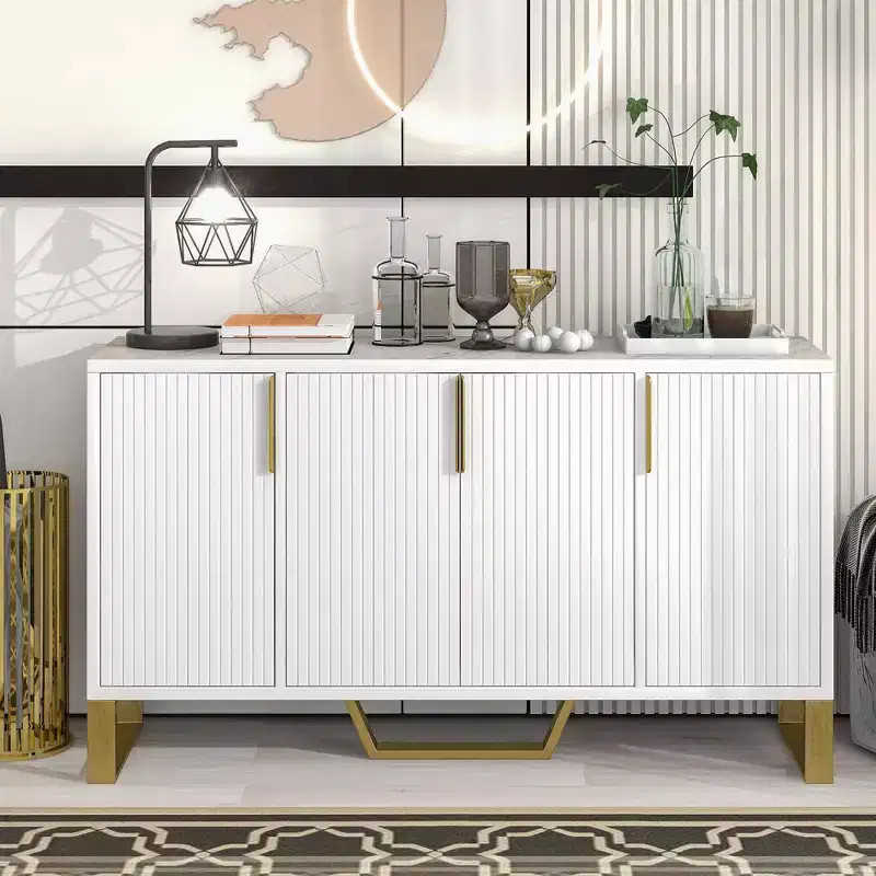 Okak Modern Sideboard Cabinet, Bufft Cabinet with 3 Doors and 4 Shelves, Storage Cabinet for Living Room, Dining Room, Kitchen