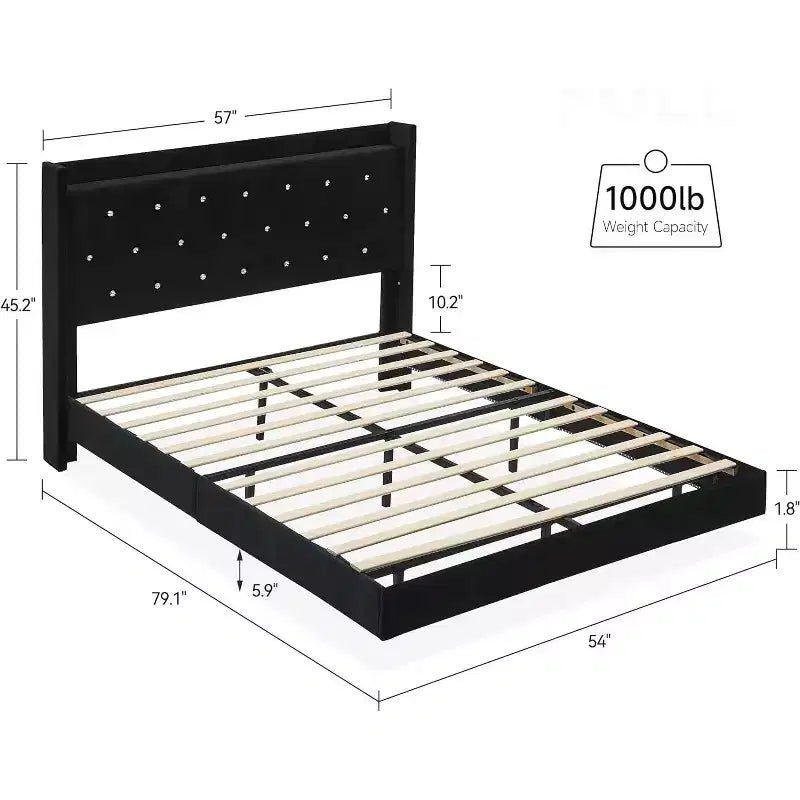 COZONY Modern Floating Bed Frame, Soft Fabric Upholstered Wingback Storage Headboard Noise Free Platform Easy Assembly No Box Spring.