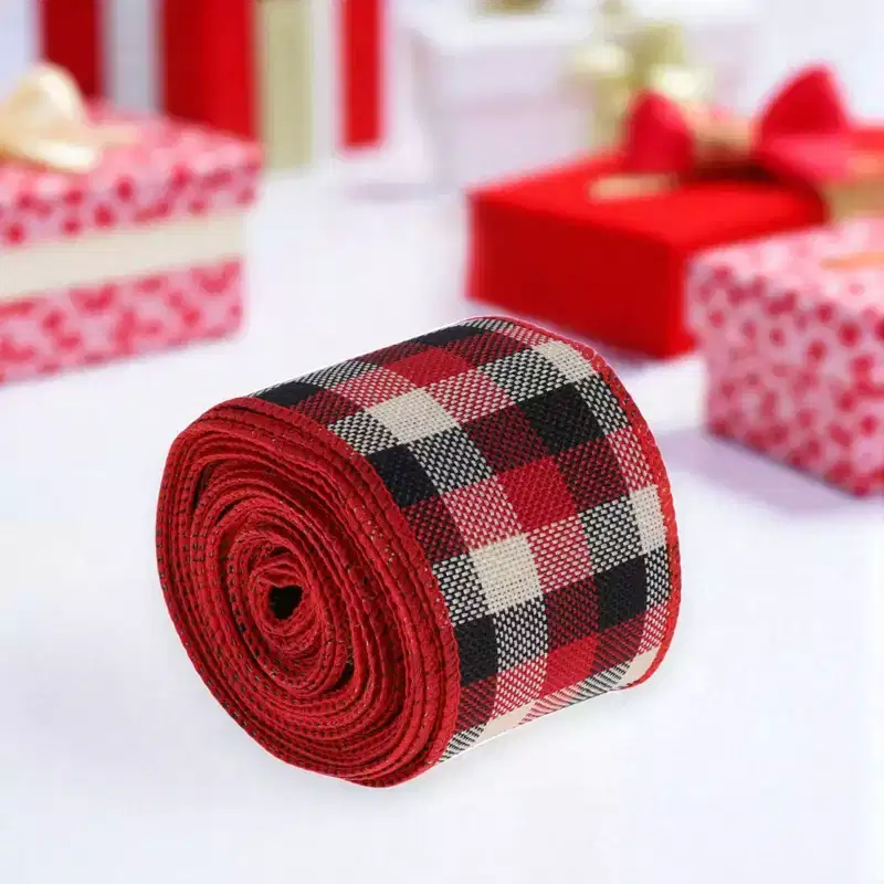 Unique Bargains Gift Wrap Ribbons Plaid Faux Linen 179.13x1.97 1 Pc