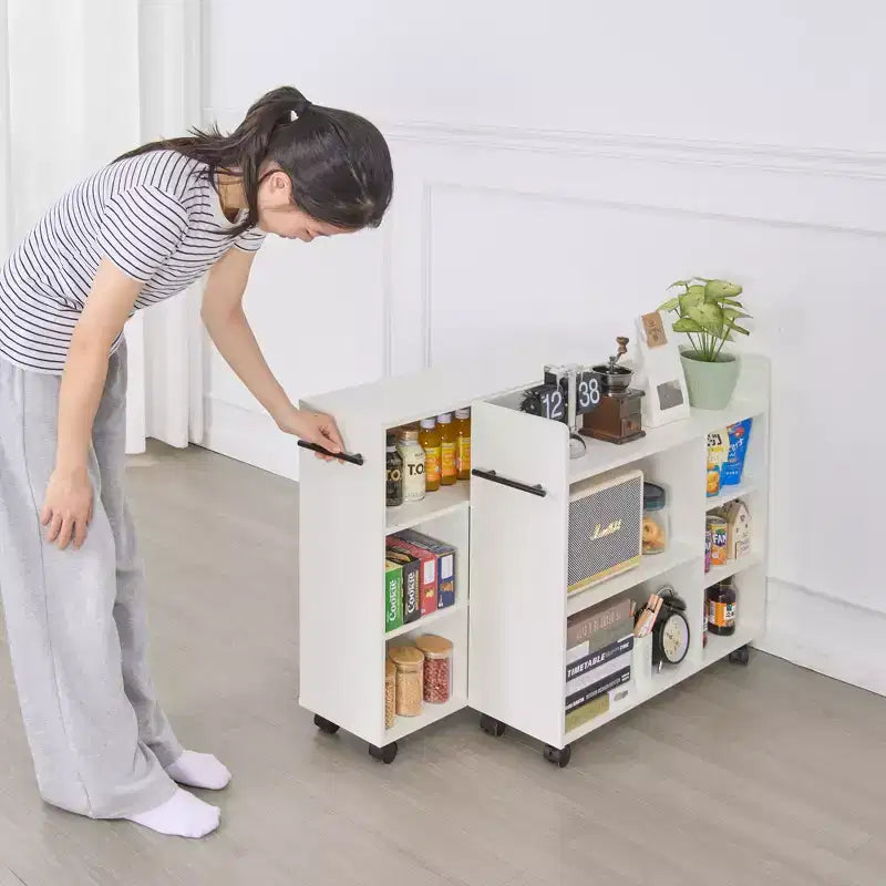 3-Tier Kitchen Cart with Lockable Wheels and Open Shelves, White