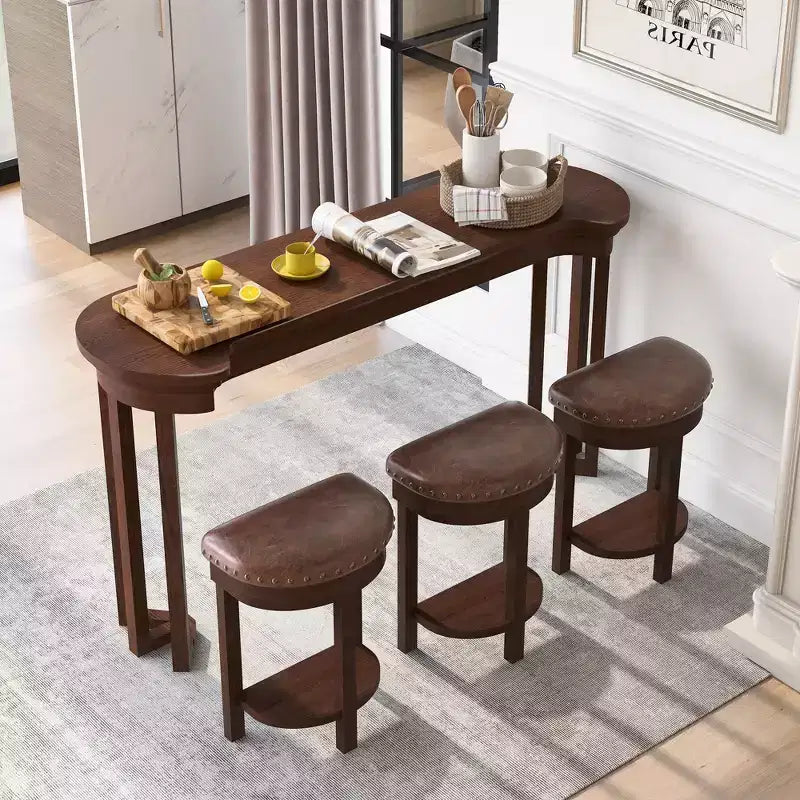 Okak 4-Piece Vintage Style Counter Height Dining Table Set & Bar Stools for Kitchen,Dining Room,Antique Bar Table Set with Solid Wood Frame