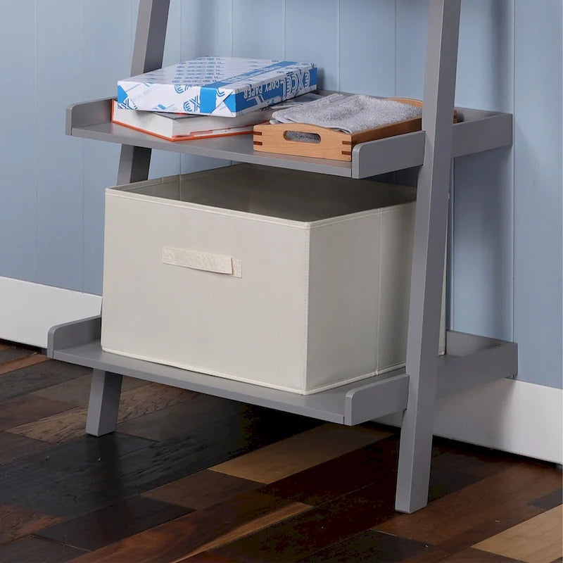5-Tier Leaning Ladder Shelf Bookcase with Solid Wood Legs