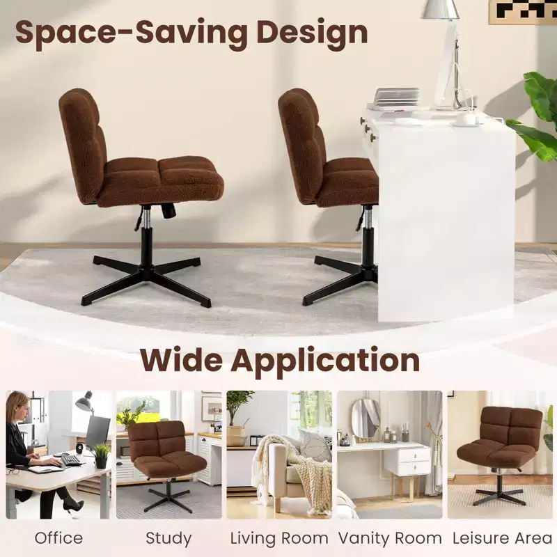 Costway Armless Office Desk Chair Modern Swivel Vanity Chair with Adjustable Height Grey/Brown/Beige