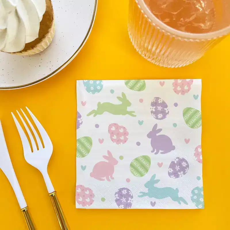 Big Dot of Happiness Spring Easter Bunny Napkins, Pastel Easter Party Decor, White 3-Ply Paper Beverage Cocktail Napkins - 24 Count