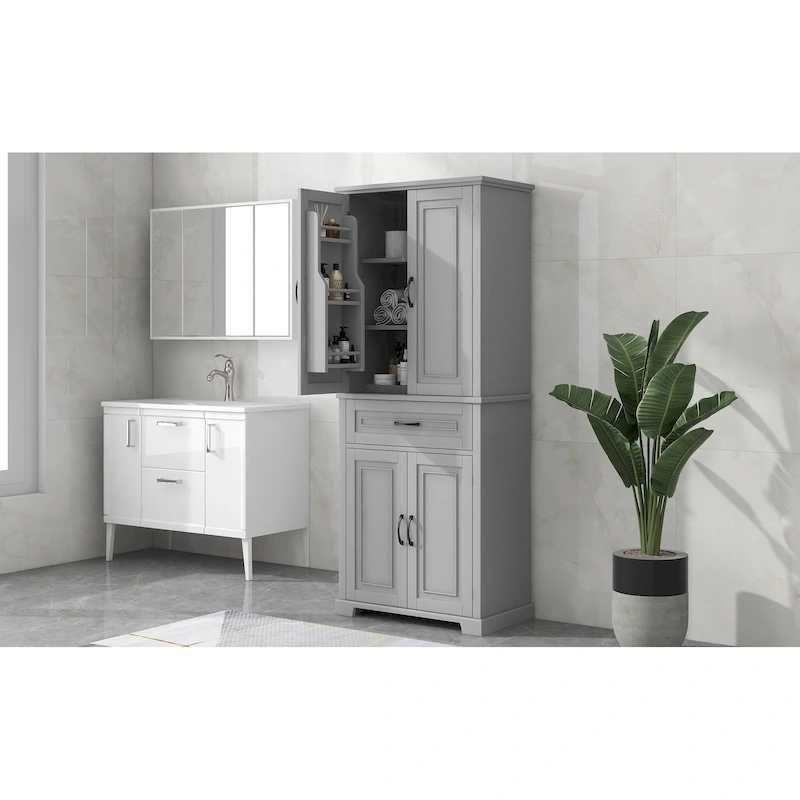Tall Bathroom Storage Cabinet with Drawers and Adjustable Shelf
