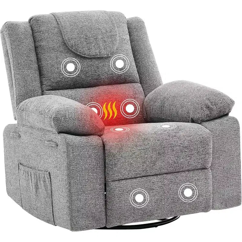 Rocking Nursery Recliner Chair, 360�� Swivel with Vibration Massage and Heating