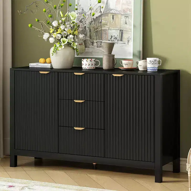 Entryway Cabinet with Wave Design, Adjustable Shelves, 3 Drawers & Soft-Close Doors, Storage Console Table W/Metal Handles, Suitable for Home